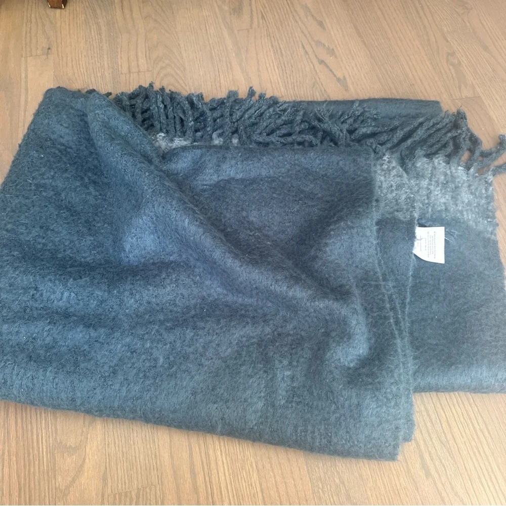 West Elm Teal Ombre Fringe Throw Blanket